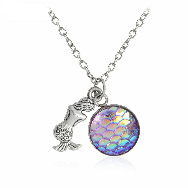 Mermaid Back and Fish Scales Pendant Necklace