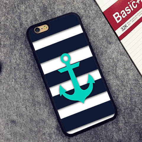 Aqua Anchor Stripe Phone Case