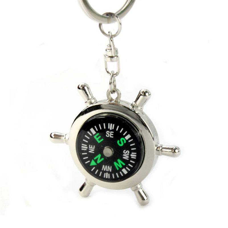 Silver Nautical Compass Helm Keychain