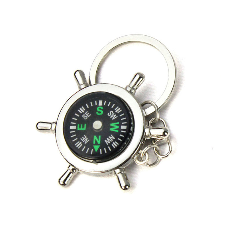 Silver Nautical Compass Helm Keychain