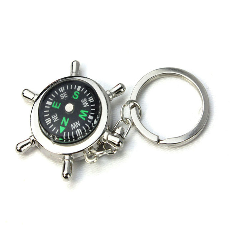 Silver Nautical Compass Helm Keychain