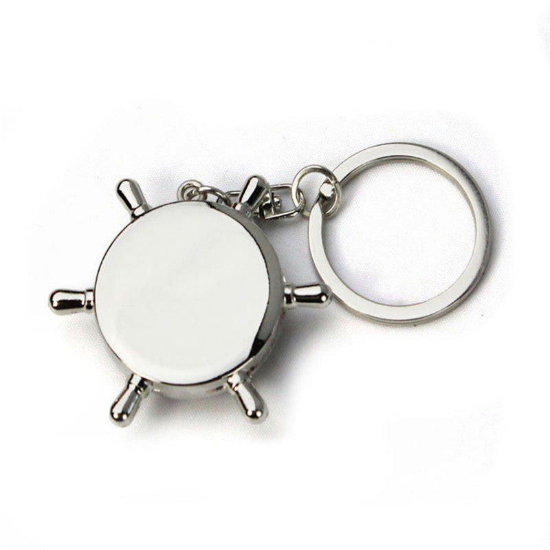 Silver Nautical Compass Helm Keychain