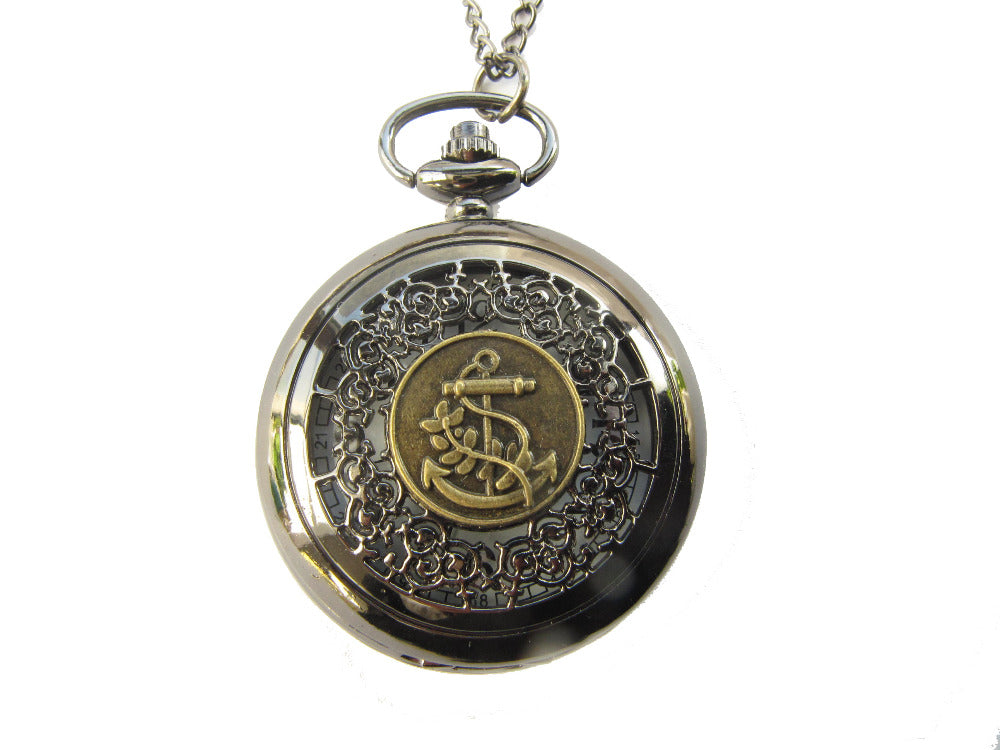 Retro Anchor Pocket Watch Necklace