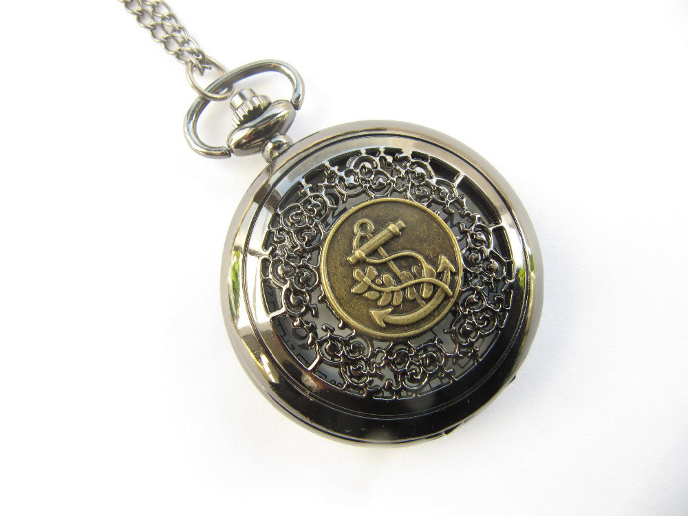 Retro Anchor Pocket Watch Necklace