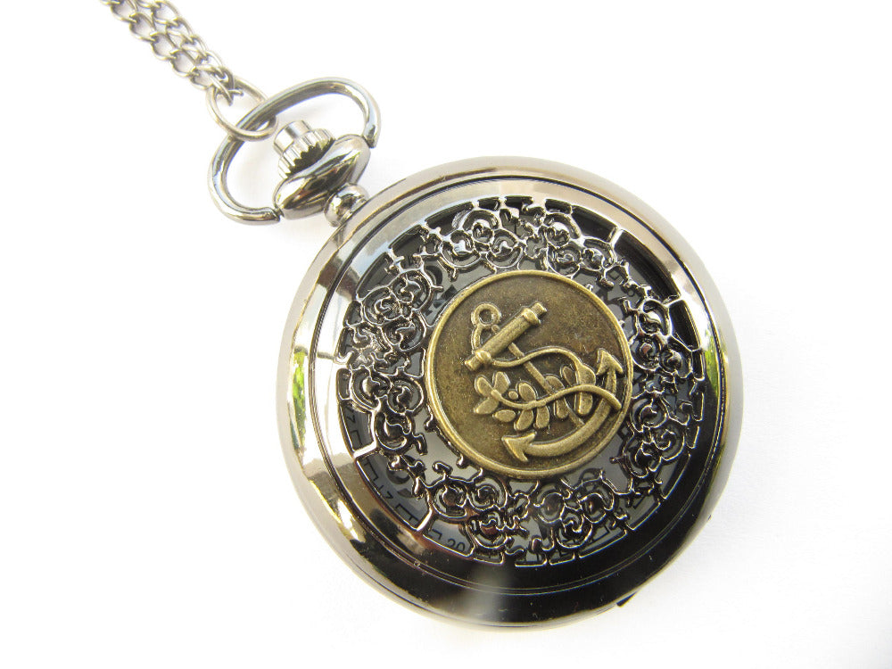 Retro Anchor Pocket Watch Necklace